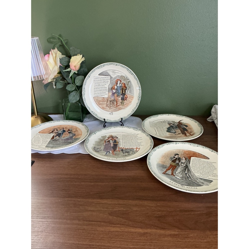 Antique HB Cie Choisy le Roi French Opera Plates Set of 5 Terre de Fer